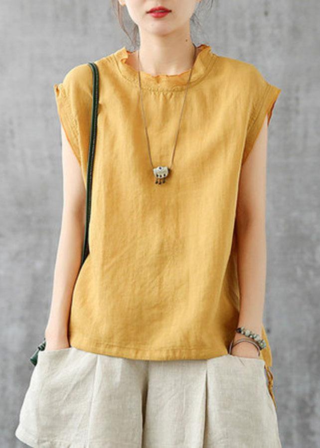 Stylish Green O-Neck Sleeveless Linen Summer Tops - bagstylebliss