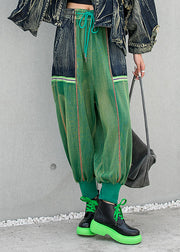 Stylish Green Pockets Patchwork Drawstring Harem Pants Spring