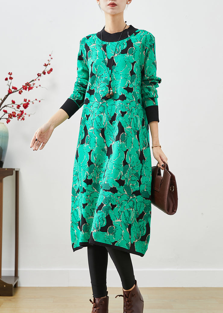 Stylish Green Print Give Scarf Knit Vacation Dresses Fall