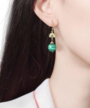 Stylish Green Sterling Silver Overgild Zircon Malachite Drop Earrings