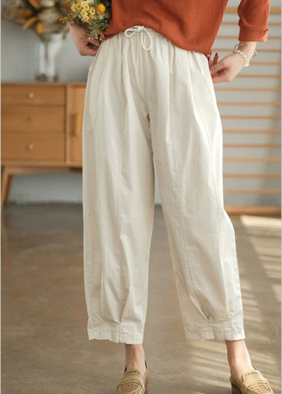 Stylish Green elastic waist drawstring Pockets Cotton harem Pants Spring