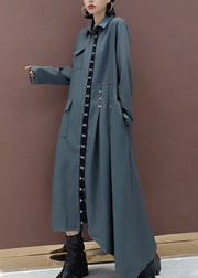 Stylish Grey Asymmetrical Patchwork Cotton Shirts Dress Fall