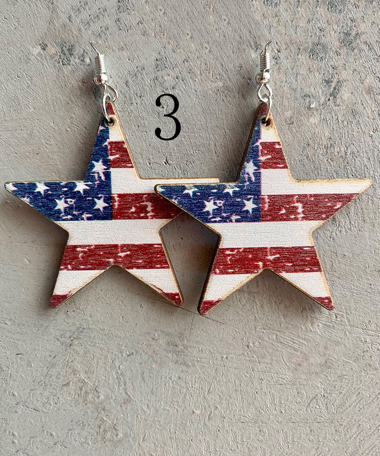 Stylish Independence Day Theme Print Fine Wooden Earrings Ornaments