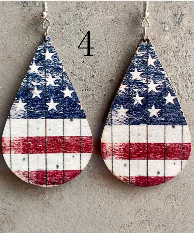 Stylish Independence Day Theme Print Fine Wooden Earrings Ornaments