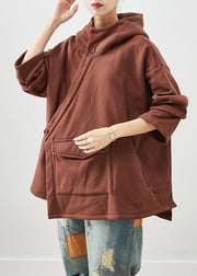 Stylish Khaki Asymmetrical Oversized Warm Fleece Jacket Fall