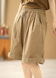 Stilvolle khakifarbene elastische Taillentaschen einfarbige Baumwoll-Shorts mit weitem Bein Sommer