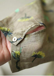 Stylish Khaki Patchwork Pullover Summer Linen Shirt Top Short Sleeve - bagstylebliss