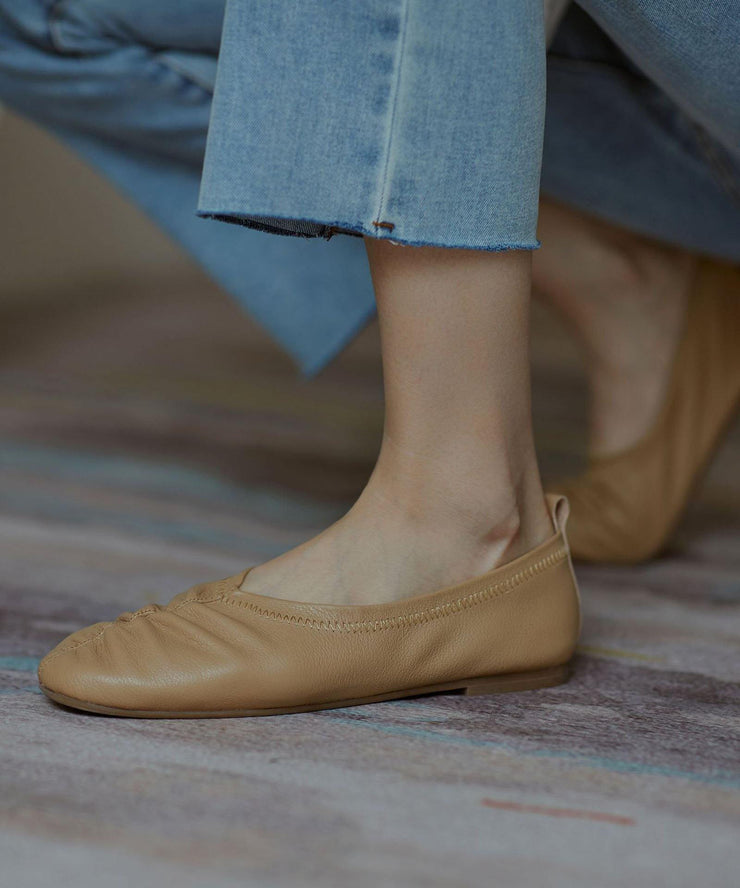 Stylish Khaki Pointed Toe Flats Shoes - bagstylebliss