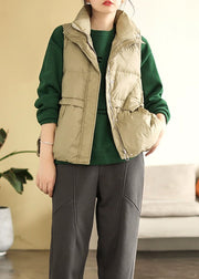 Stylish Khaki Zip Up Patchwork Fine Cotton Filled Vest Sleeveless