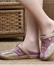 Stylish Light Purple Cotton Fabric Embroideried Splicing Slide Sandals