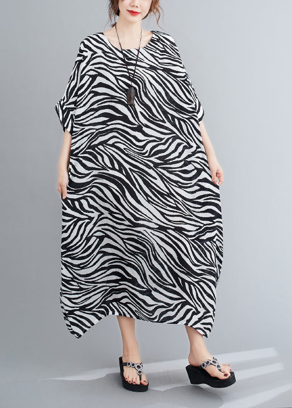 Stylish O-Neck Striped Print Vacation Dress Batwing Sleeve