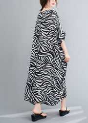 Stylish O-Neck Striped Print Vacation Dress Batwing Sleeve