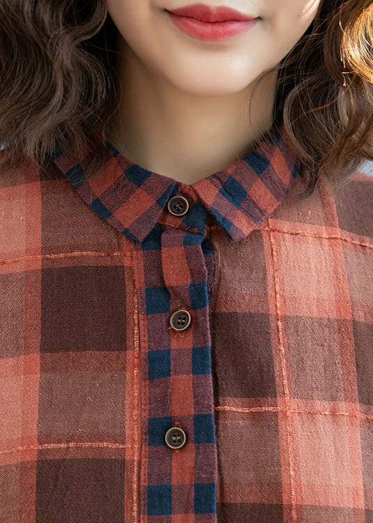 Stylish Orange Plaid Patchwork Dresses Short Sleeve