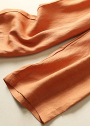 Stilvolle orangefarbene Taschen, elastische Taille, Kordelzug, Leinenhose mit weitem Bein, Sommer