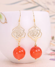 Stylish Orange Sterling Silver Overgild Agate Drop Earrings