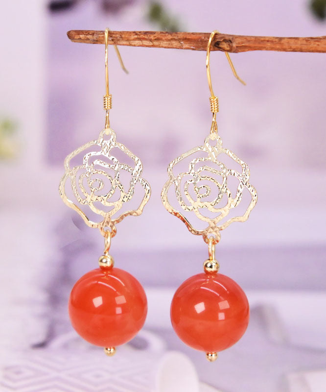 Stylish Orange Sterling Silver Overgild Agate Drop Earrings