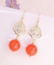 Stylish Orange Sterling Silver Overgild Agate Drop Earrings