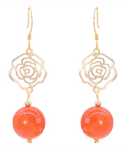 Stylish Orange Sterling Silver Overgild Agate Drop Earrings