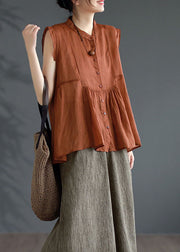 Stylish Orange Wrinkled Patchwork Linen Blouse Top Summer