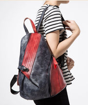 Stilvolle rot-schwarze Patchwork-Rucksacktasche aus Kalbsleder