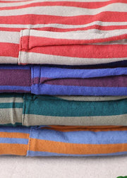 Stylish Red Striped O-Neck Cotton Summer Tops - bagstylebliss