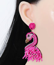 Stylish Rose Flamingo Acrylic Bead Drop Earrings