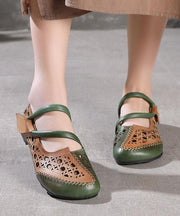 Stylish Splicing Loafers Green Genuine Leather Flat Sandals - bagstylebliss