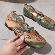 Stylish Splicing Loafers Green Genuine Leather Flat Sandals - bagstylebliss