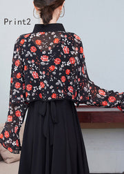 Stylish Stand Collar Print Patchwork Chiffon Cape Flare Sleeve