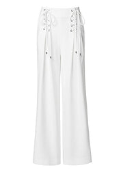 Stylish White High Waist Tie Waist Summer Wide Leg Pants