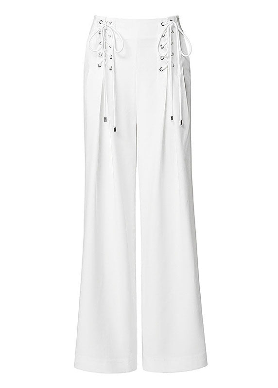 Stylish White High Waist Tie Waist Summer Wide Leg Pants