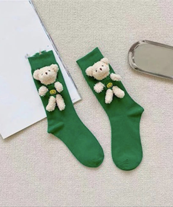 Stylish White Little Bear Cotton Mid Calf Socks