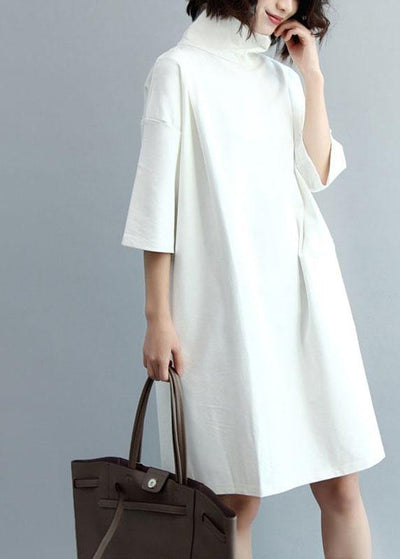 Stylish White Turtleneck Fall Loose Knit Dress - bagstylebliss