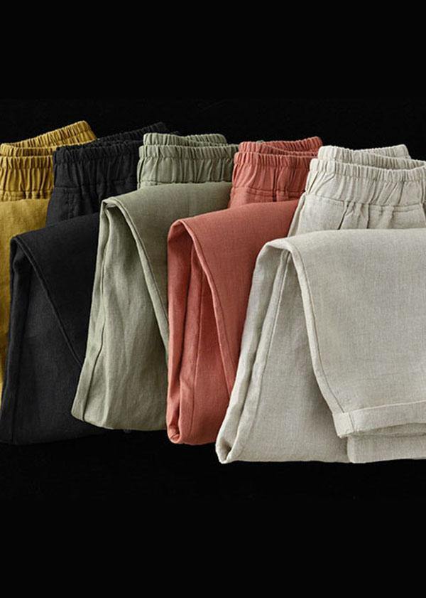 Stylish Yellow Linen Pockets Patchwork Summer Pants - bagstylebliss