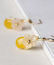 Stylish Yellow Overgild Synthetic Flower Drip Drop Earrings