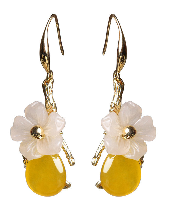 Stylish Yellow Overgild Synthetic Flower Drip Drop Earrings