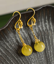 Stylish Yellow Sterling Silver Overgild Pearl Beeswax Drop Earrings