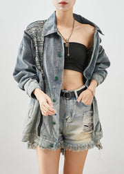 Stylish Zip Up Patchwork Denim Coats Fall