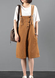 Summer 202 loose tooling brown bib pants women casual fashion five-point pants jumpsuit - bagstylebliss