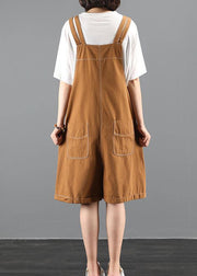 Summer 202 loose tooling brown bib pants women casual fashion five-point pants jumpsuit - bagstylebliss
