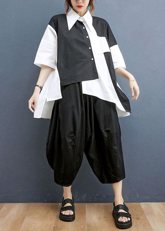 Summer Asymmetrical design Shirt Harlem Pants Two Piece Suit - bagstylebliss