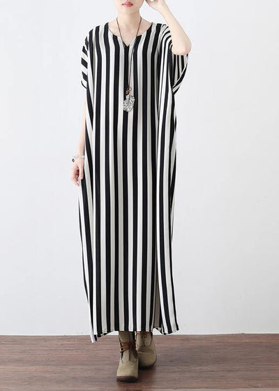 Summer Big Bat Sleeve Black And White Stripe Chiffon Dress - bagstylebliss