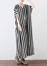 Summer Big Bat Sleeve Black And White Stripe Chiffon Dress - bagstylebliss