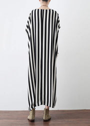 Summer Big Bat Sleeve Black And White Stripe Chiffon Dress - bagstylebliss
