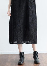 Summer Black Cotton Hemp Embroidered Oversized Dress - bagstylebliss