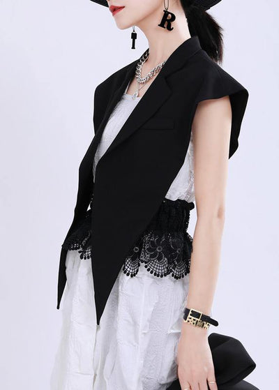 Summer Black jacket with collar and shawl - bagstylebliss