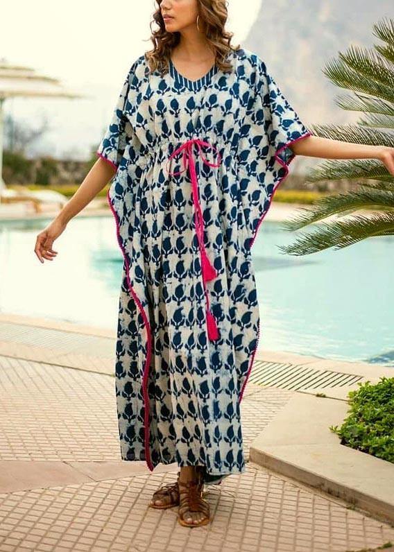 Summer Blue and White Wave Beach Gown - bagstylebliss