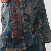 Summer Large Blue Print Chiffon Print Set Women's Shirt Pants Two Piece Set - bagstylebliss