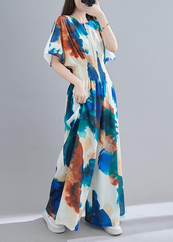 Summer New Light Blue Print Close Waist Jumpsuit - bagstylebliss