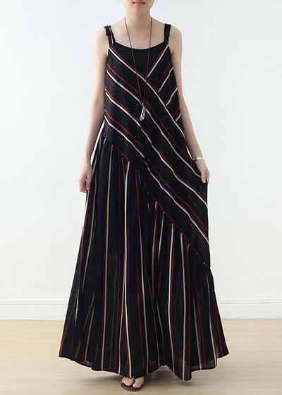 Summer New Sling Large Chiffon Black Striped Jumpsuit - bagstylebliss